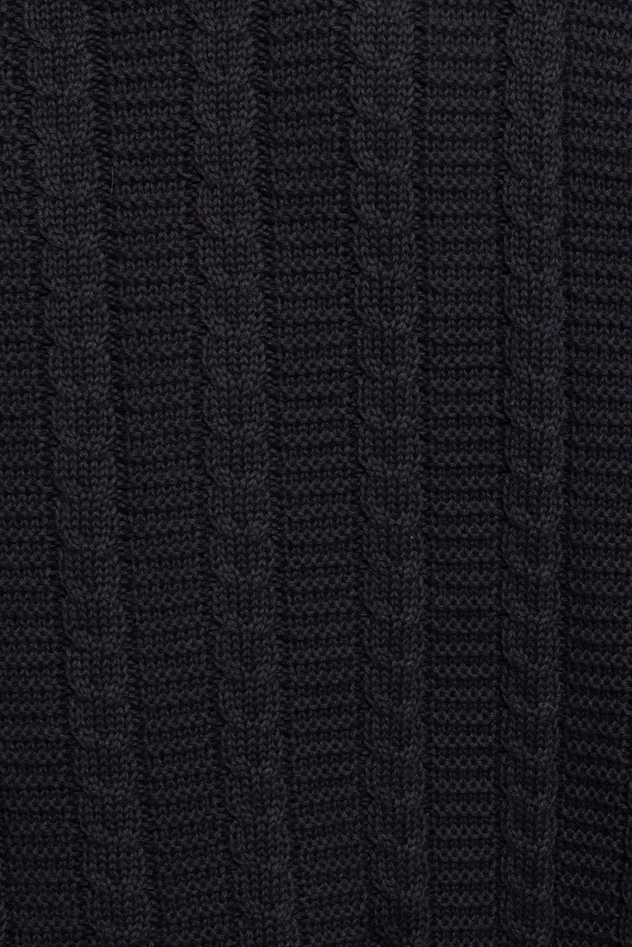 Closeup of charcoal grey ribbed cotton polo fabric.