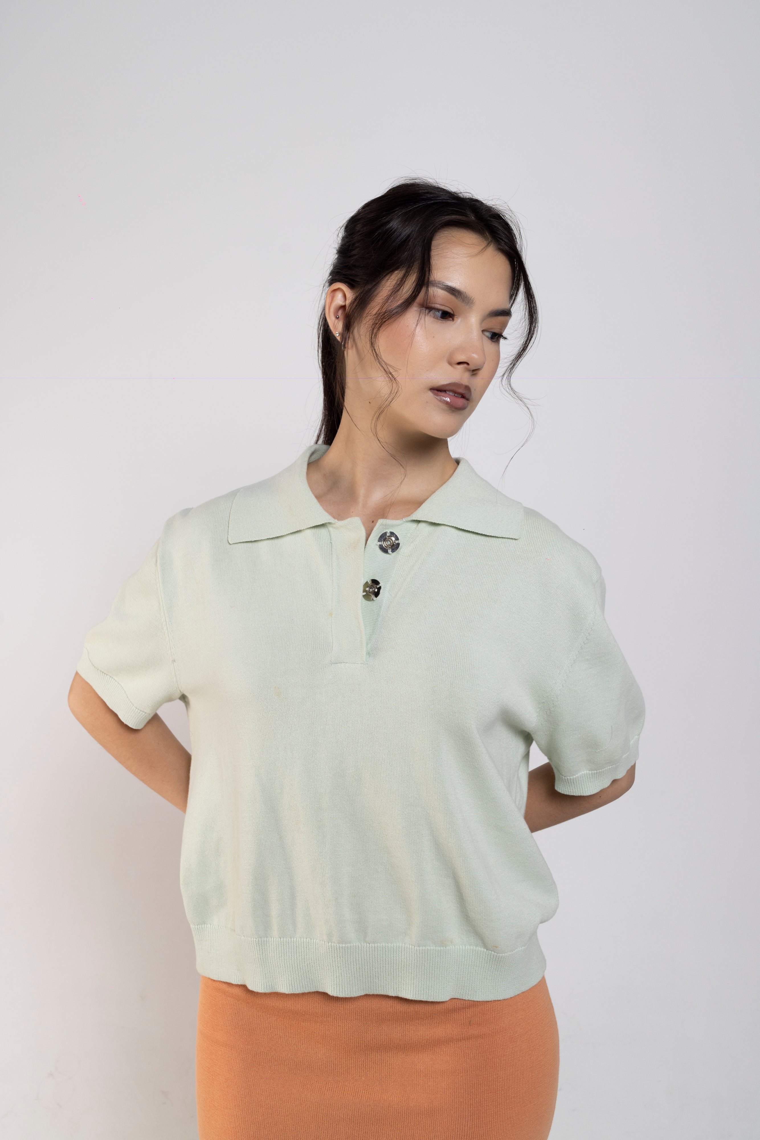 Bellis Crop Polo In Sage
