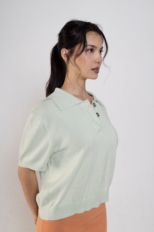 Bellis Crop Polo In Sage