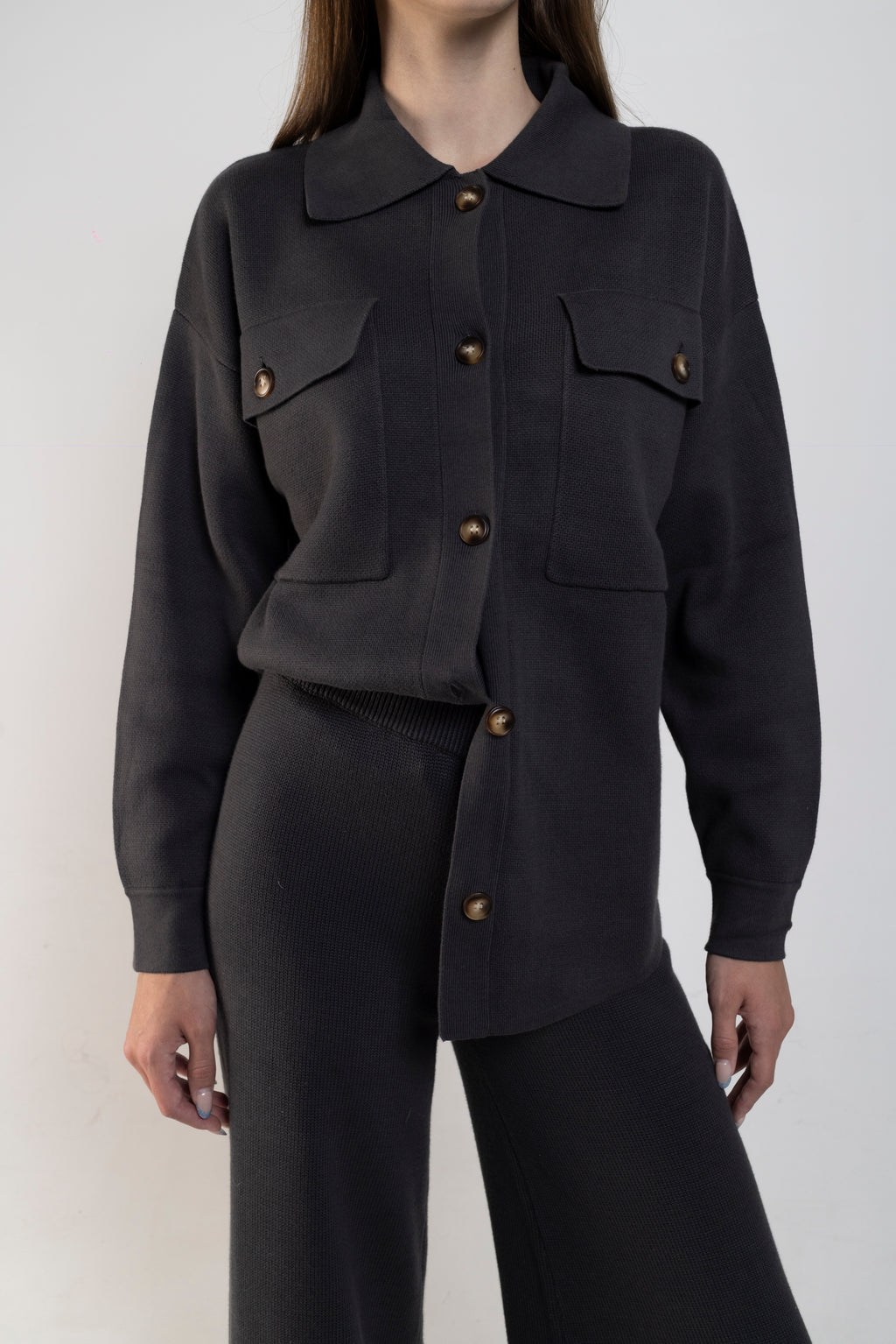 Lucy Knit Shacket In Charcoal