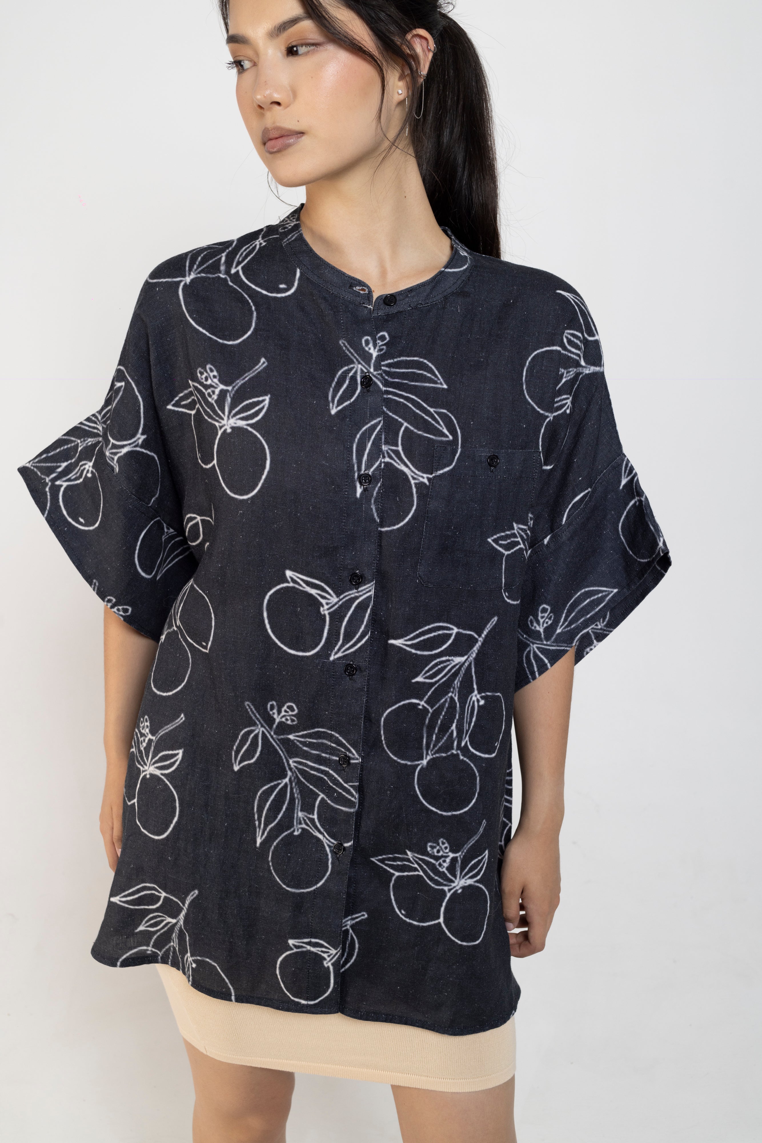 Arancia Boxy Linen Shirt Dress In Black