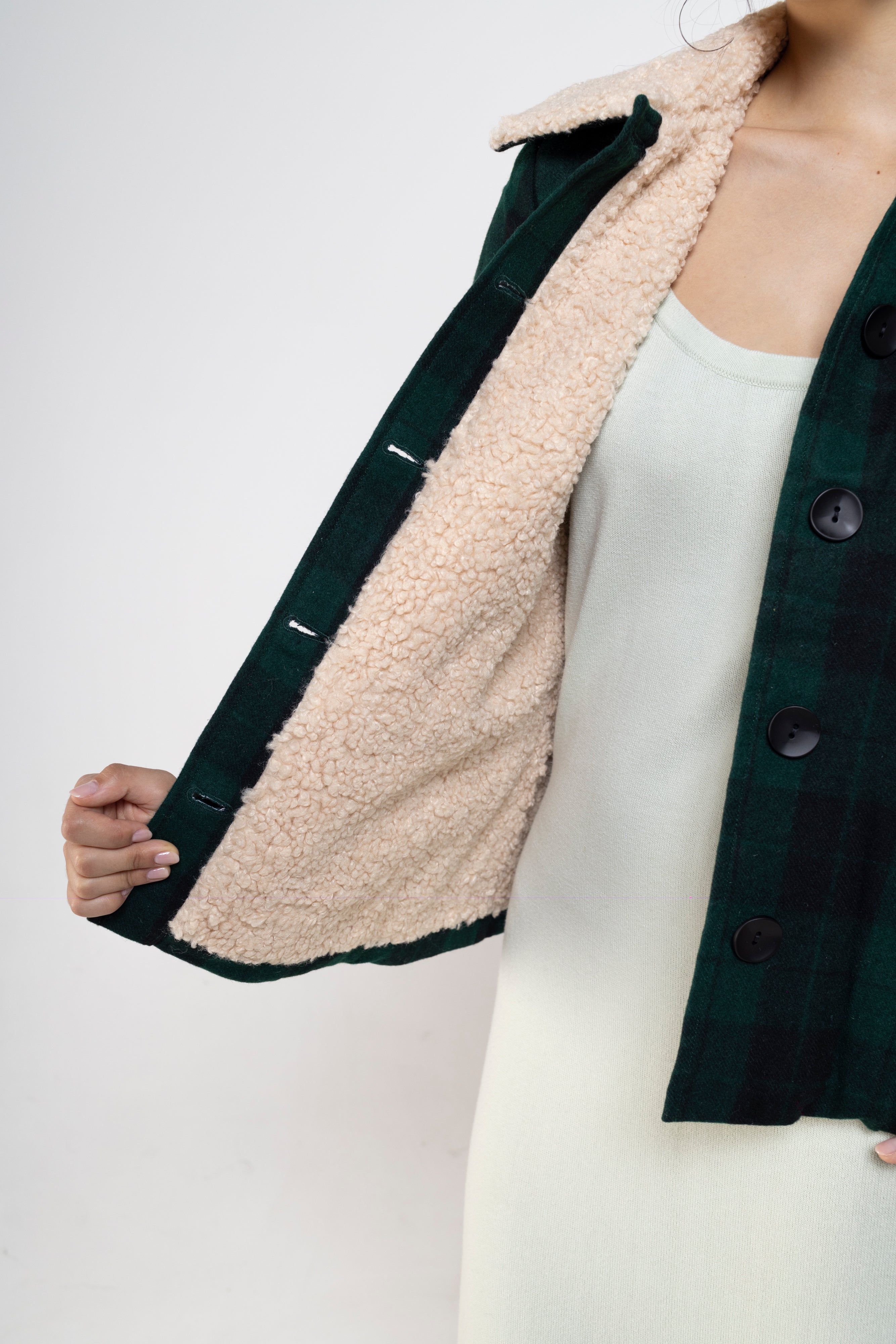 Eloise Boucle Lined Cropped Jacket In Green Plaid