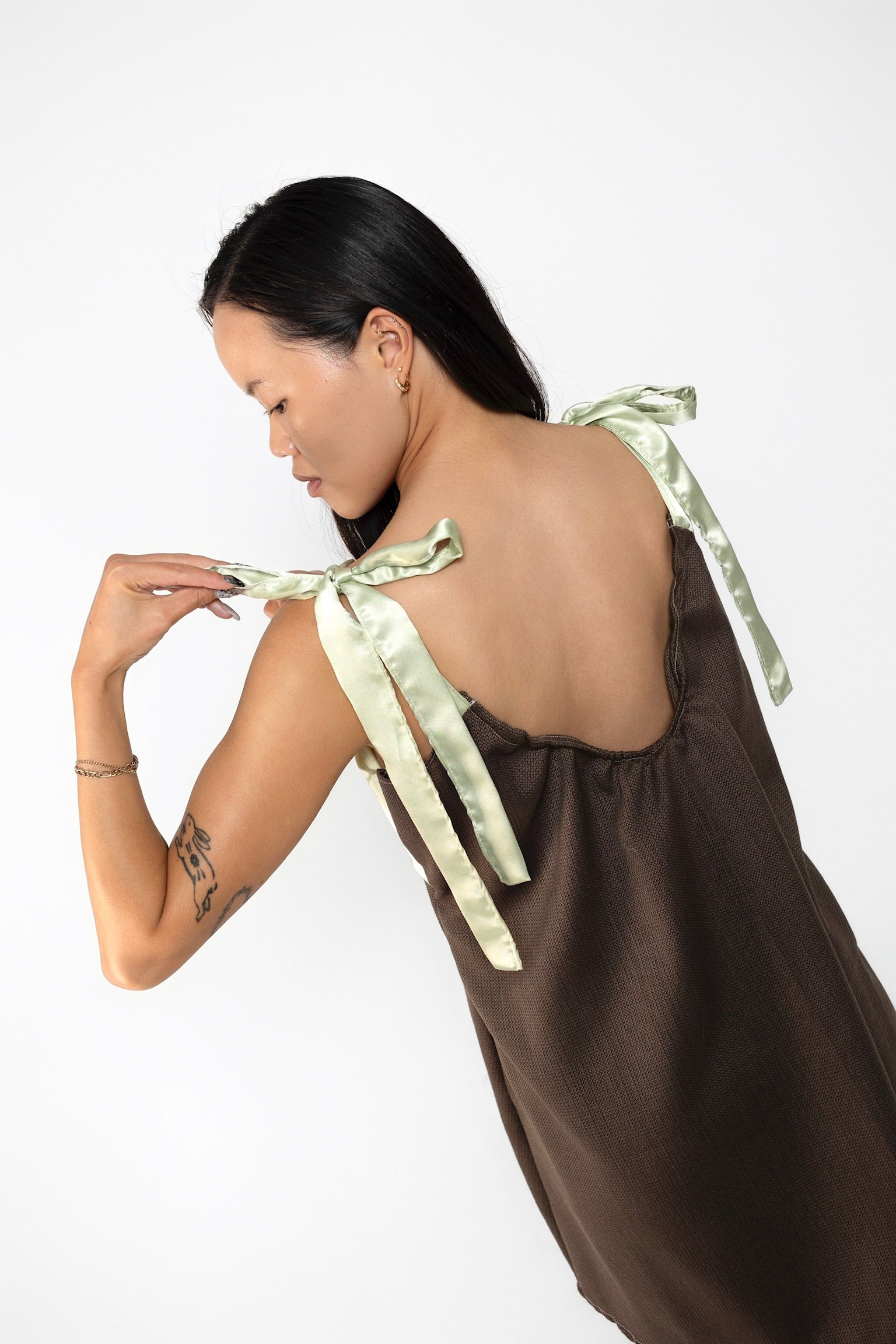 Sage and Mocha Upcycled Babydoll Dress