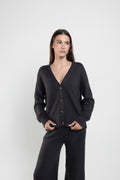 Ivy Drop Shoulder Cardigan In Charcoal