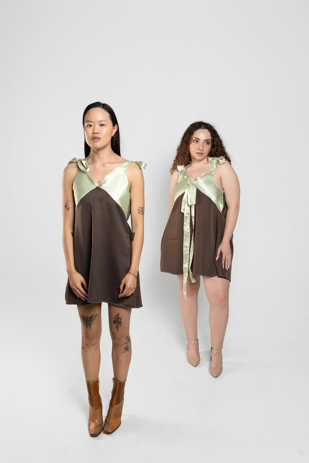 Sage and Mocha Upcycled Babydoll Dress