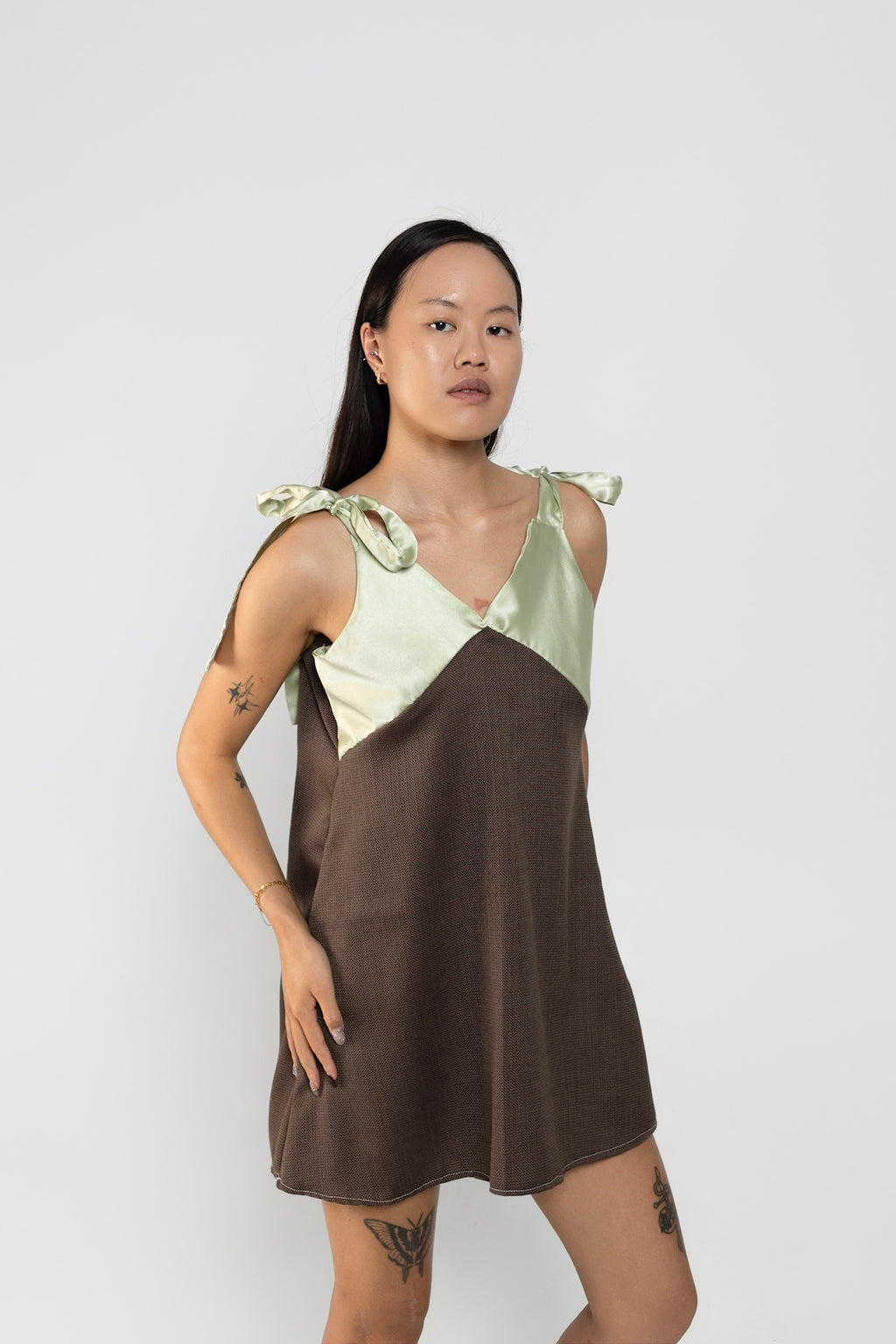 Sage and Mocha Upcycled Babydoll Dress