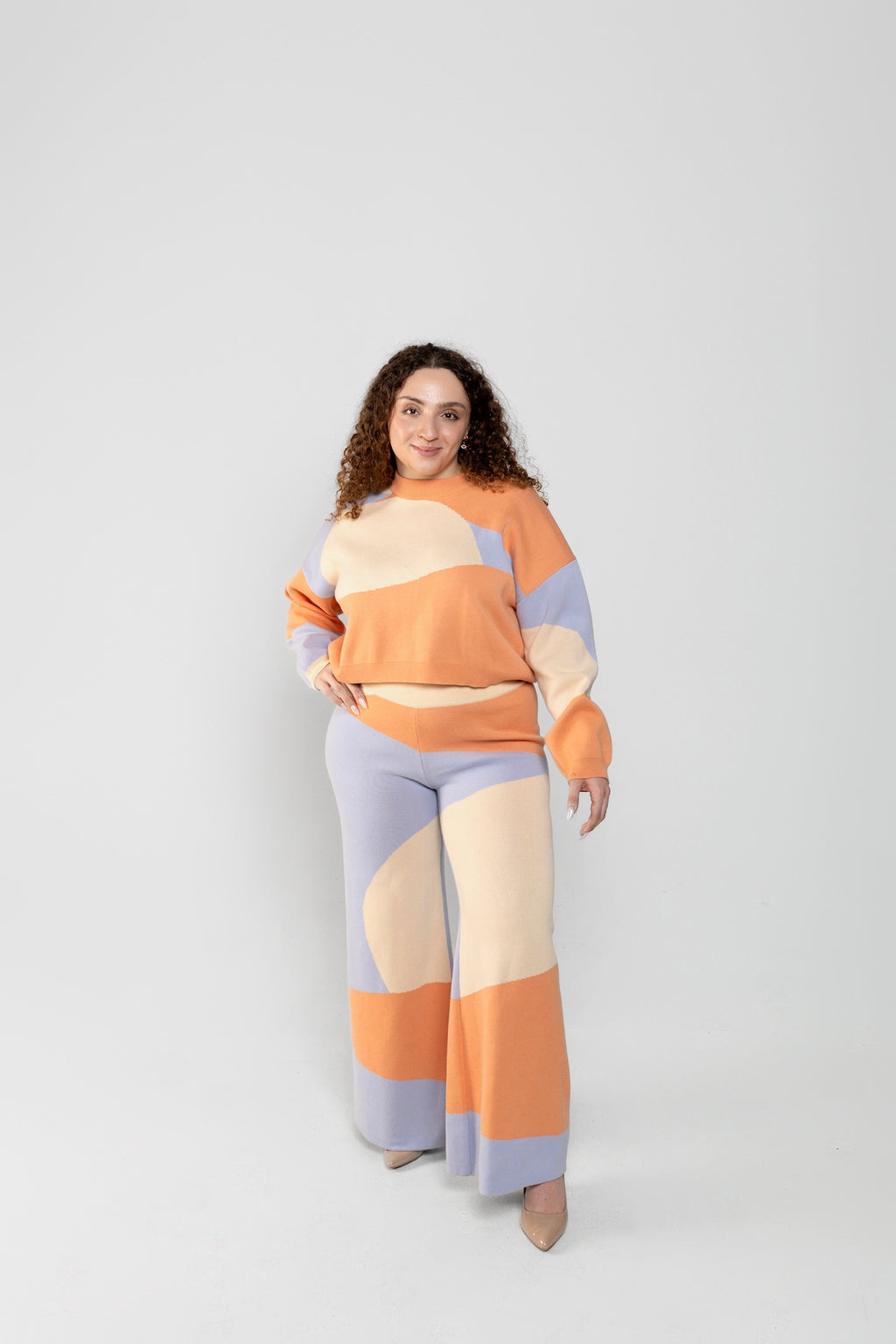 Farah Wide Leg Knit Pants In Desert Sunset