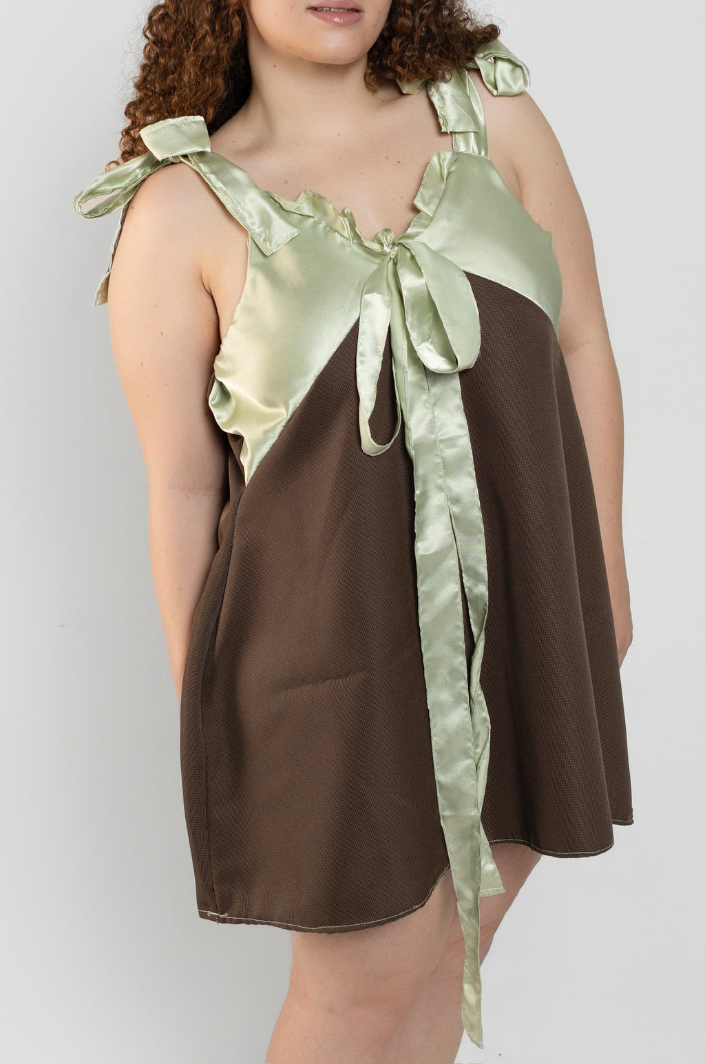 Sage and Mocha Upcycled Babydoll Dress