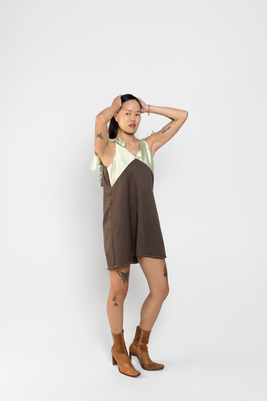 Sage and Mocha Upcycled Babydoll Dress