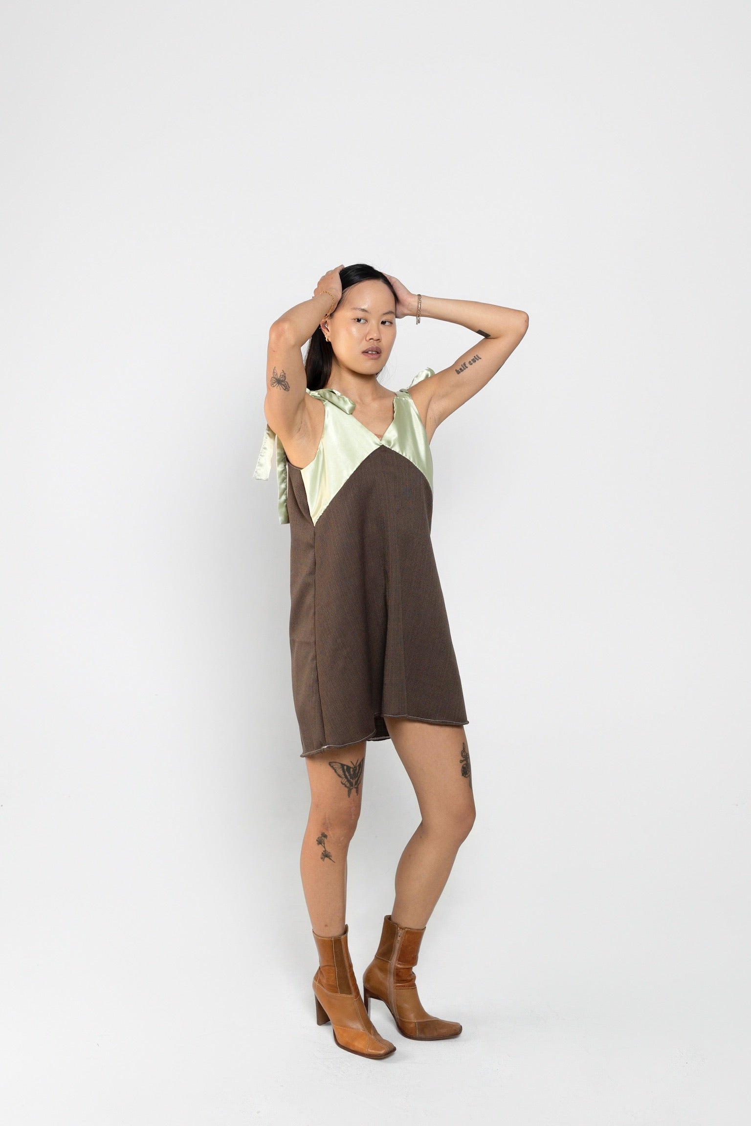Sage and Mocha Upcycled Babydoll Dress