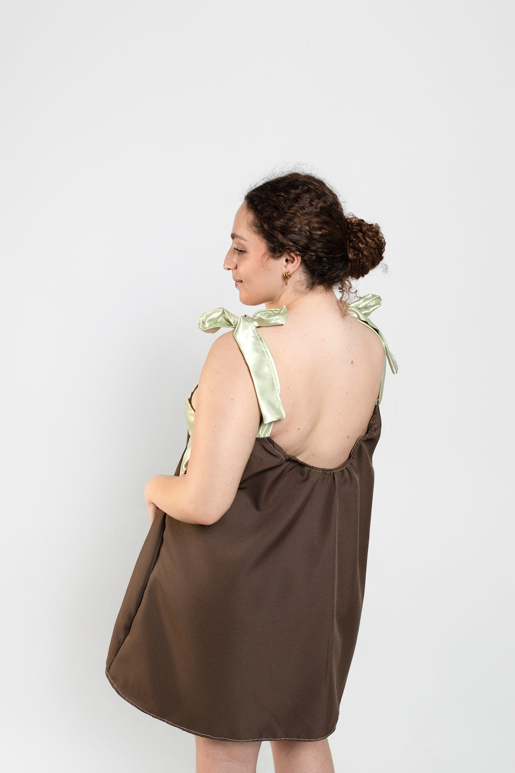 Sage and Mocha Upcycled Babydoll Dress