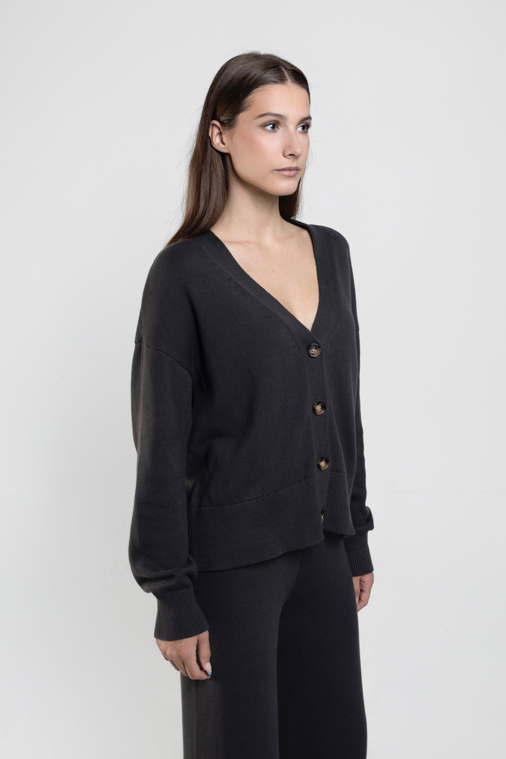 Ivy Drop Shoulder Cardigan In Charcoal