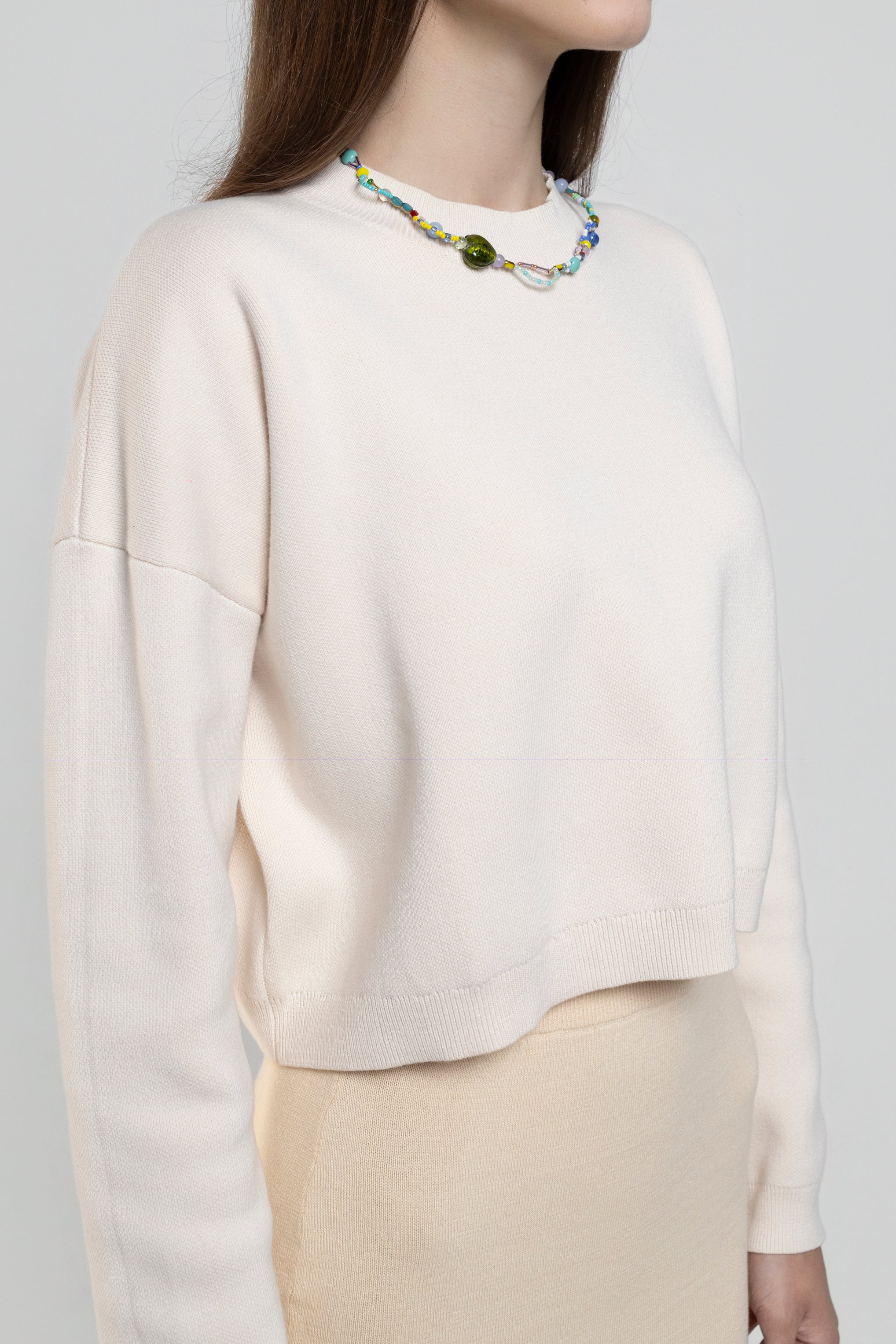 Nala Cropped Crewneck Sweater In Ivory