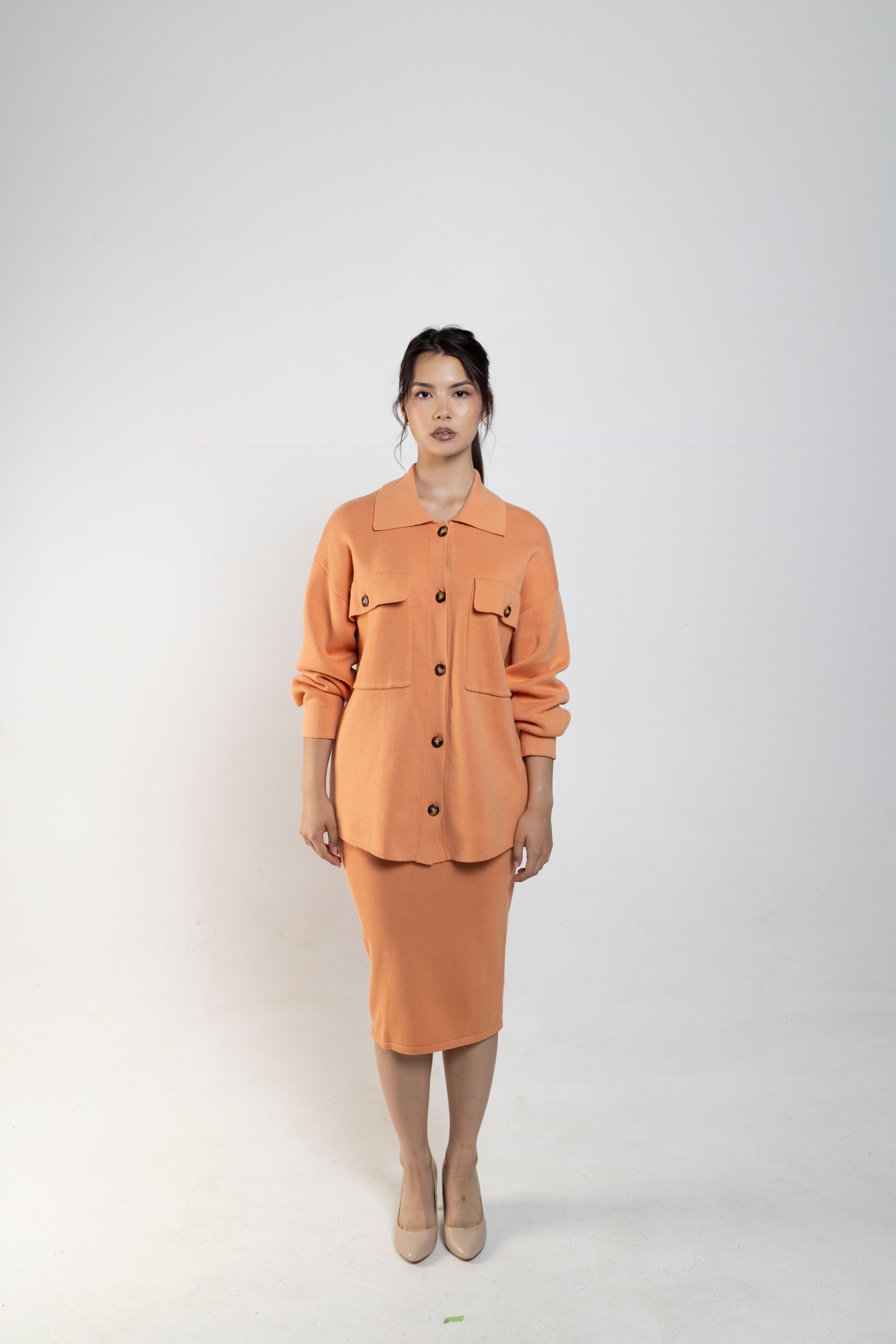 Lucy Knit Shacket In Coral