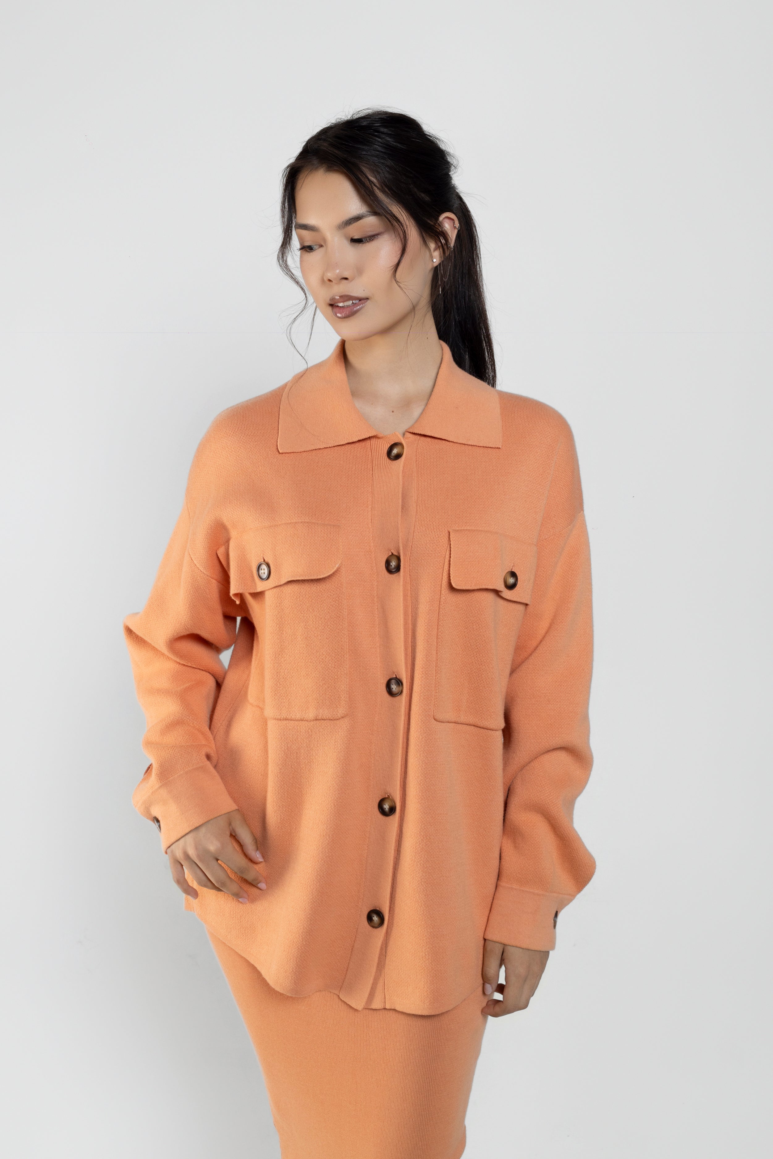 Lucy Knit Shacket In Coral