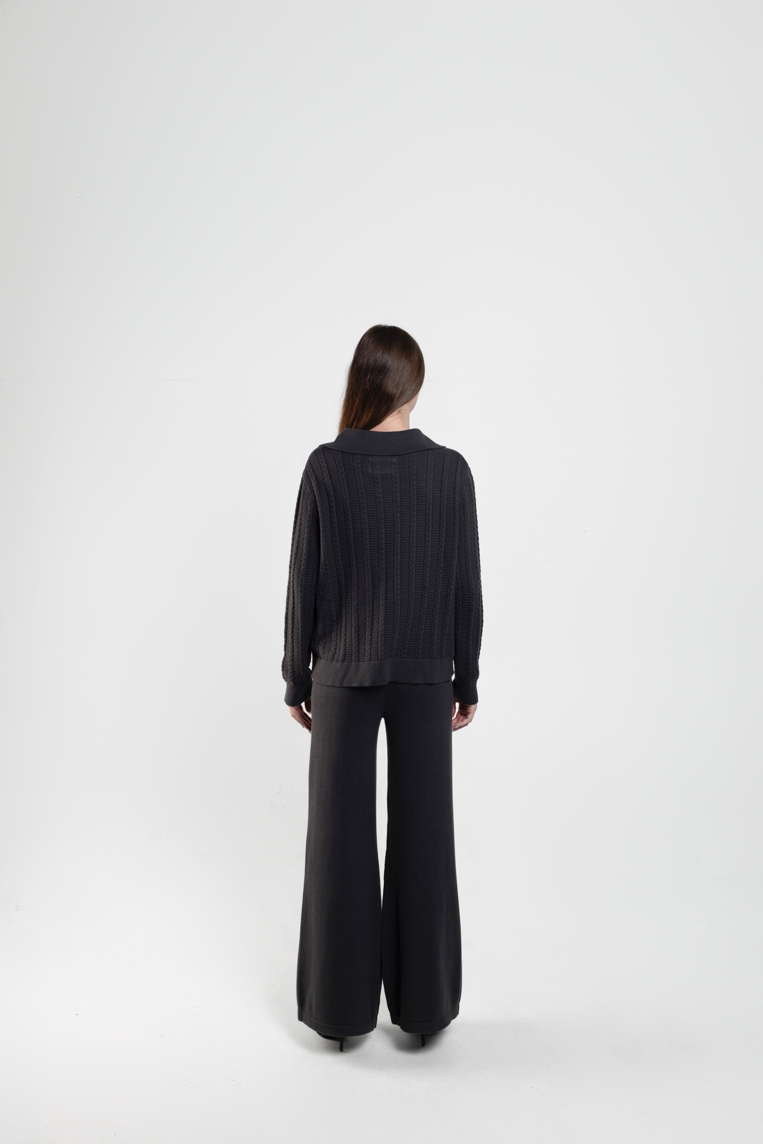 Farah Wide Leg Knit Pants In Charcoal