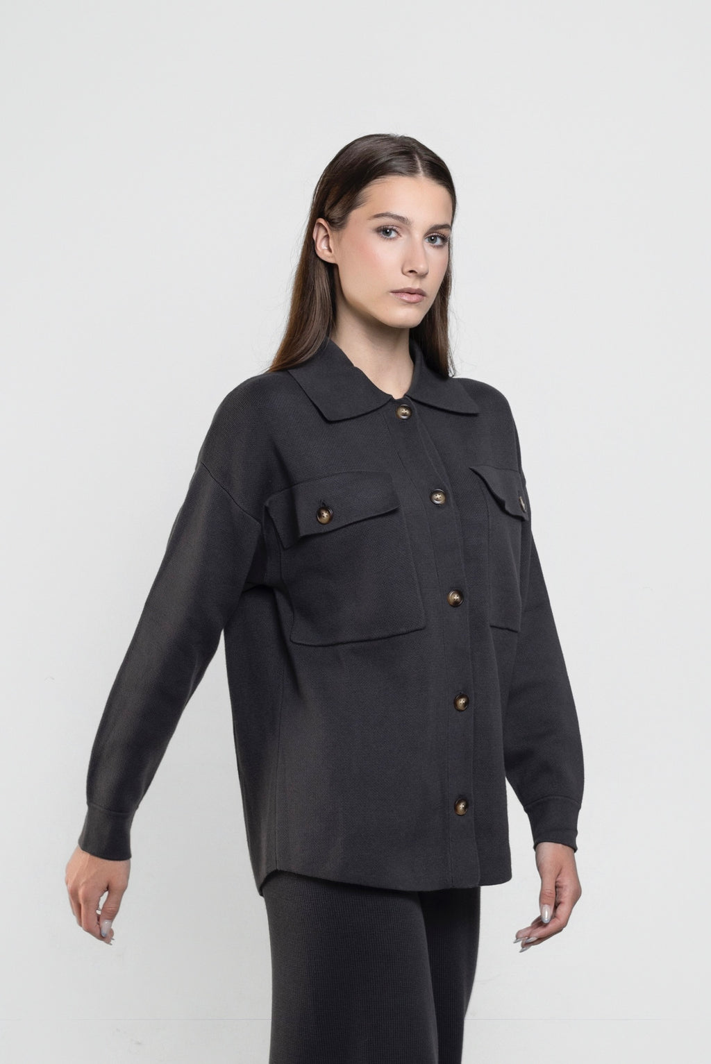Lucy Knit Shacket In Charcoal