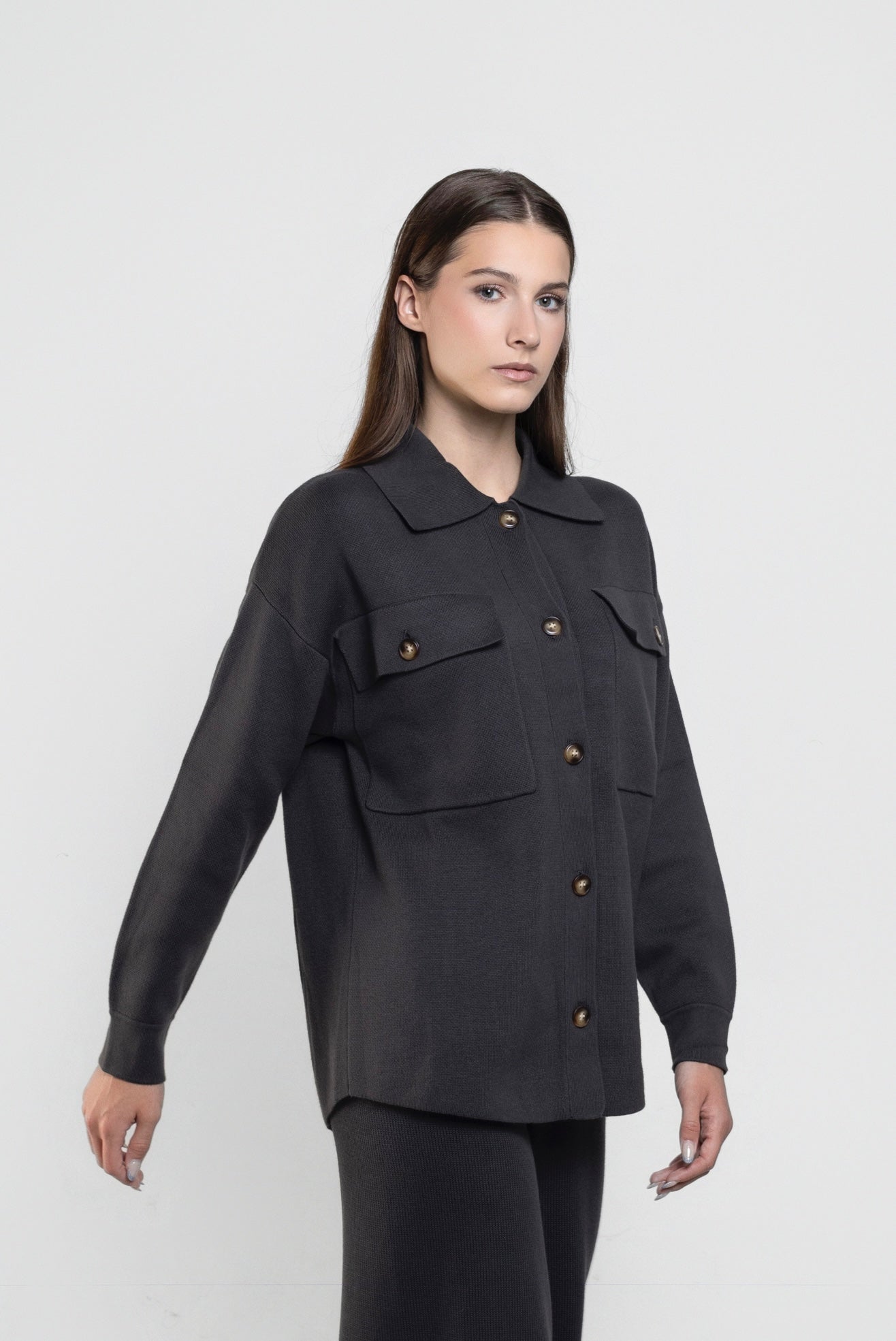 Lucy Knit Shacket In Charcoal