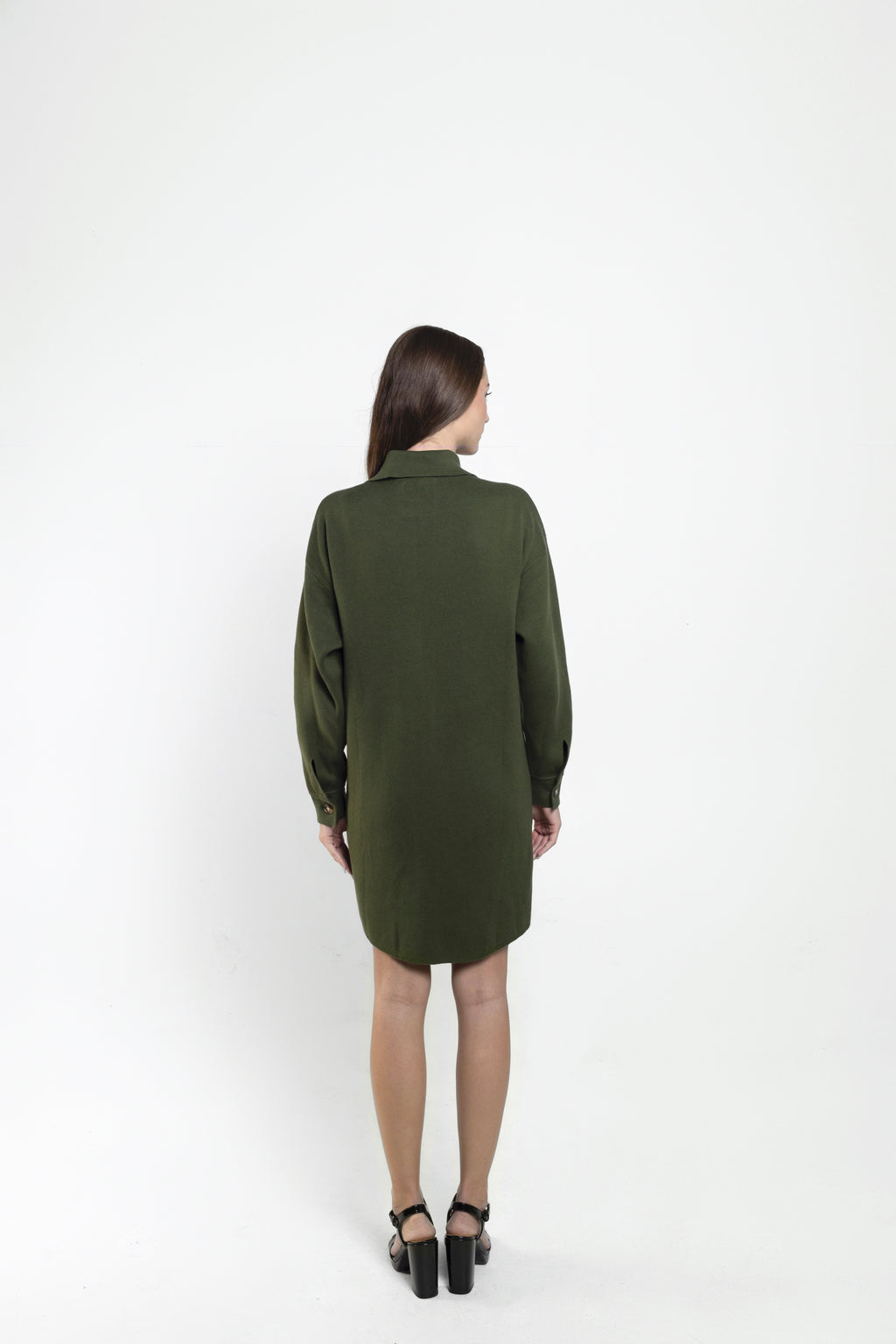 Ari Long Knit Shacket In Forest Green