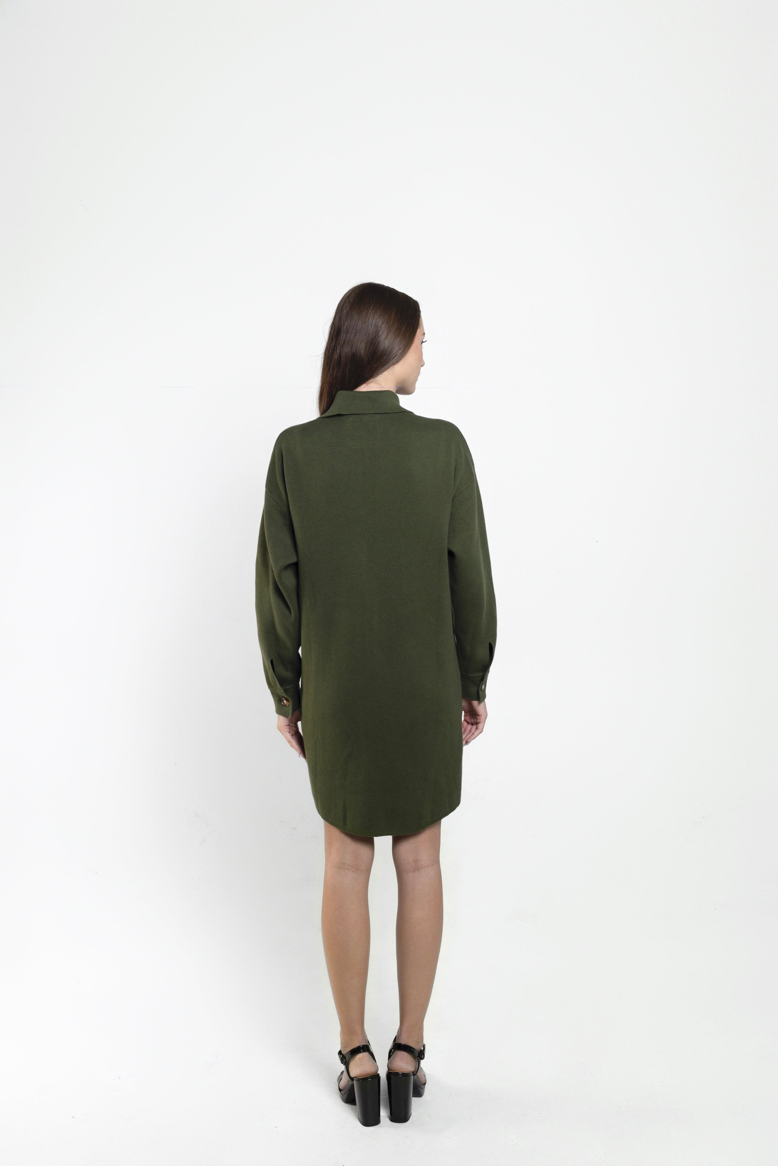 Ari Long Knit Shacket In Forest Green