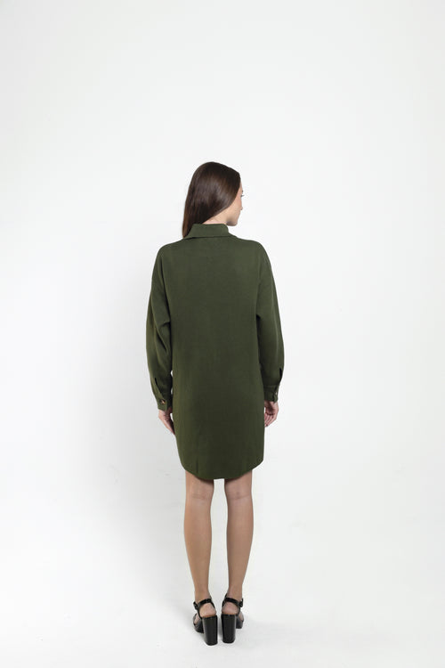 Ari Long Knit Shacket In Forest Green