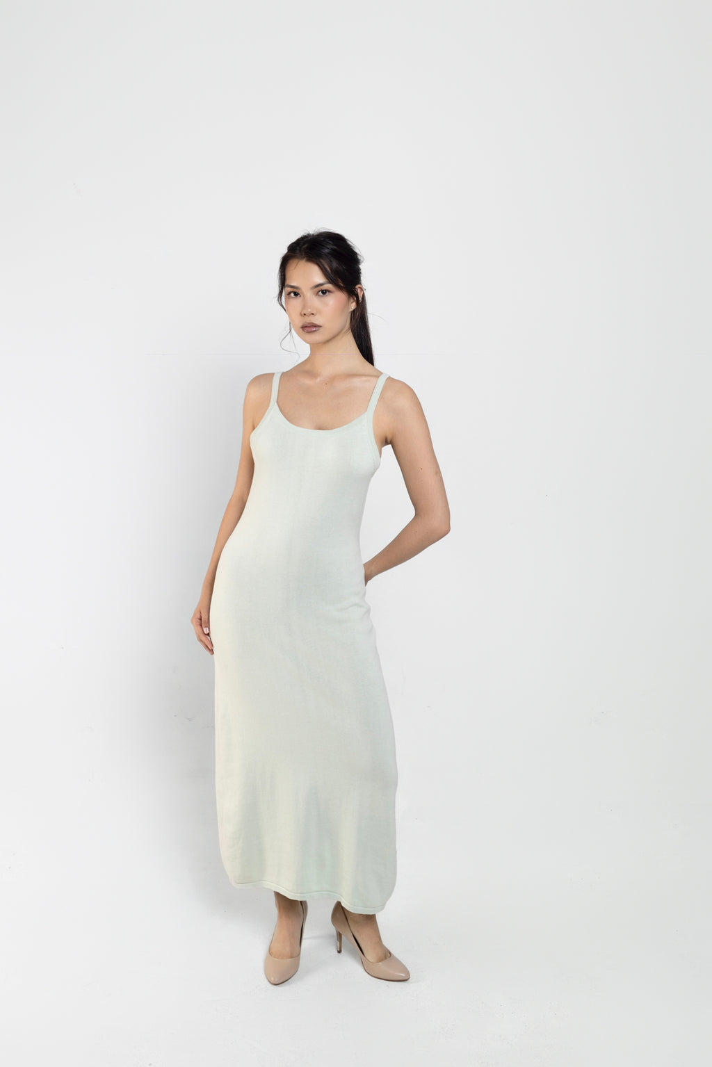Essentia Knit Midi Dress In Sage Green