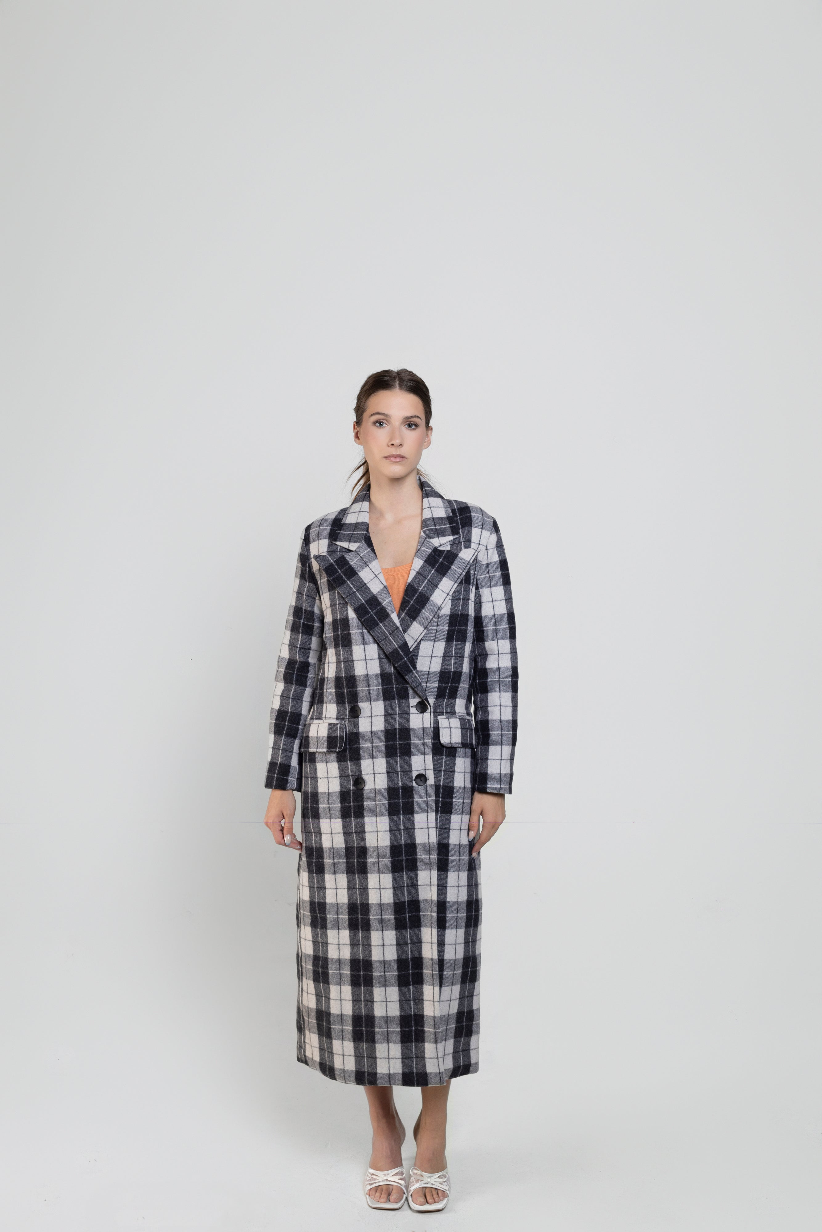 Vintage Peaks Ultralong Jacket in Grey Plaid