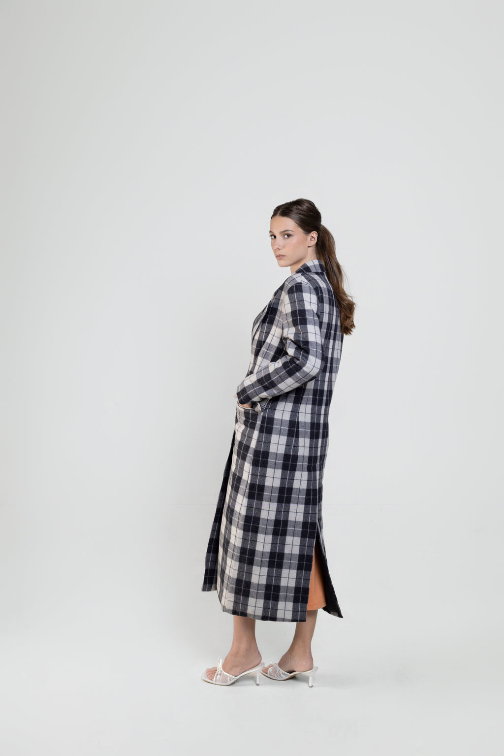 Vintage Peaks Ultralong Jacket in Grey Plaid