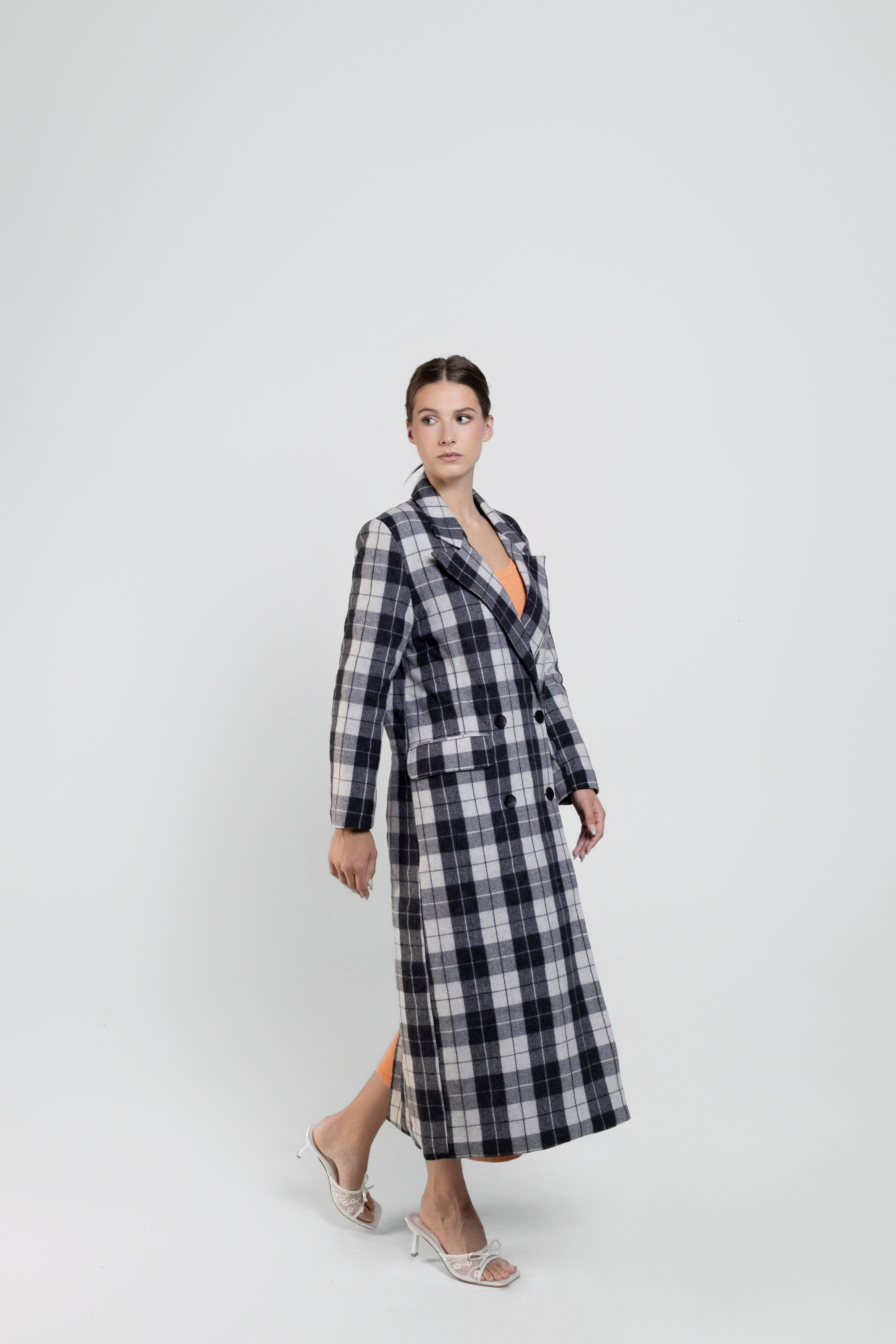 Vintage Peaks Ultralong Jacket in Grey Plaid