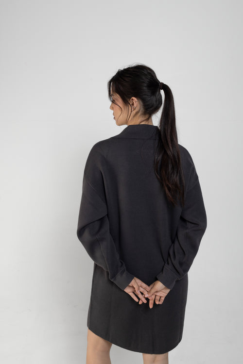 Ari Long Knit Shacket In Charcoal