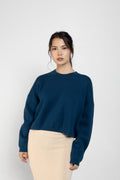Nala Cropped Crewneck Sweater In Midnight Blue