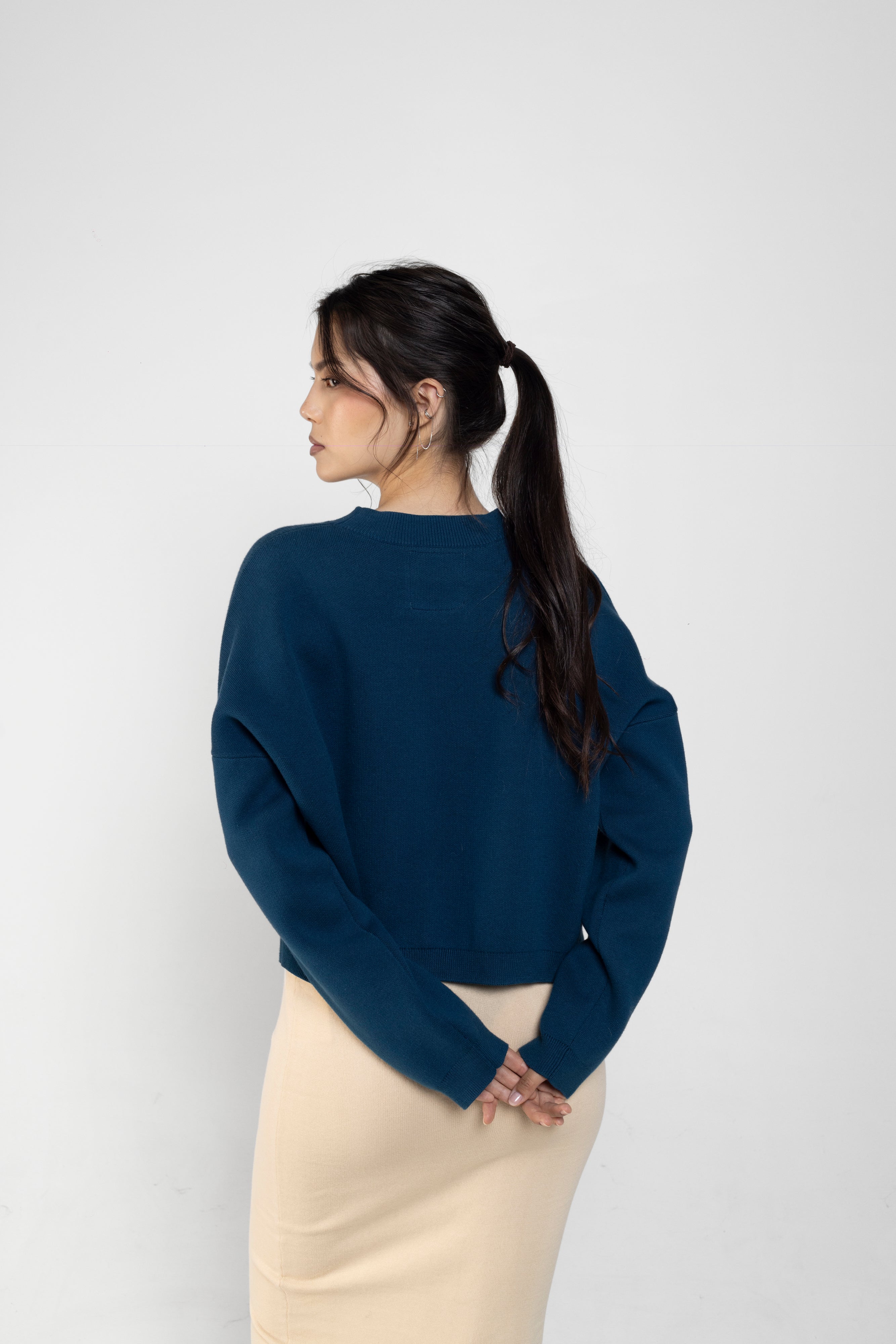 Nala Cropped Crewneck Sweater In Midnight Blue
