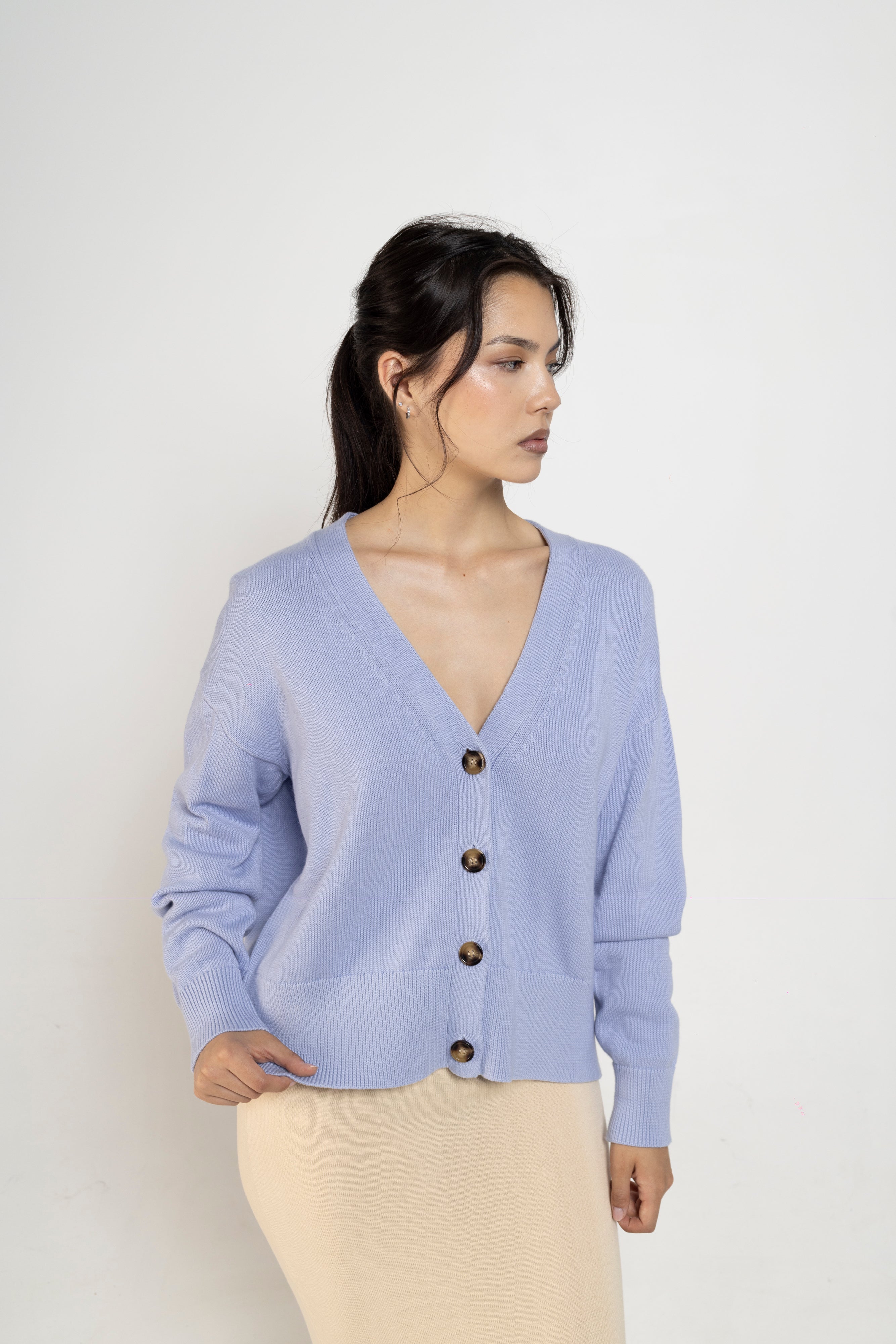 Ivy Drop Shoulder Cardigan In Blue