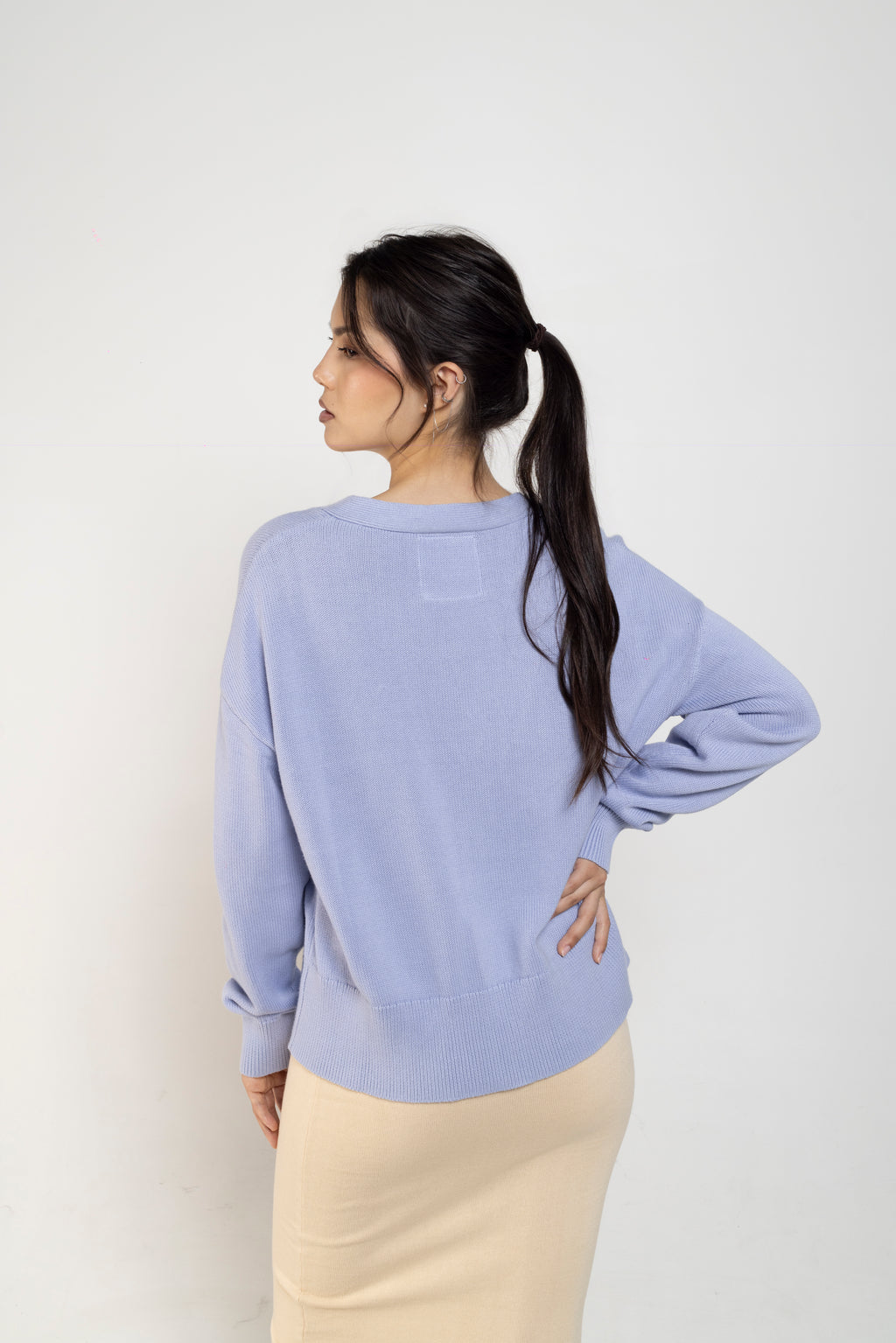 Ivy Drop Shoulder Cardigan In Blue