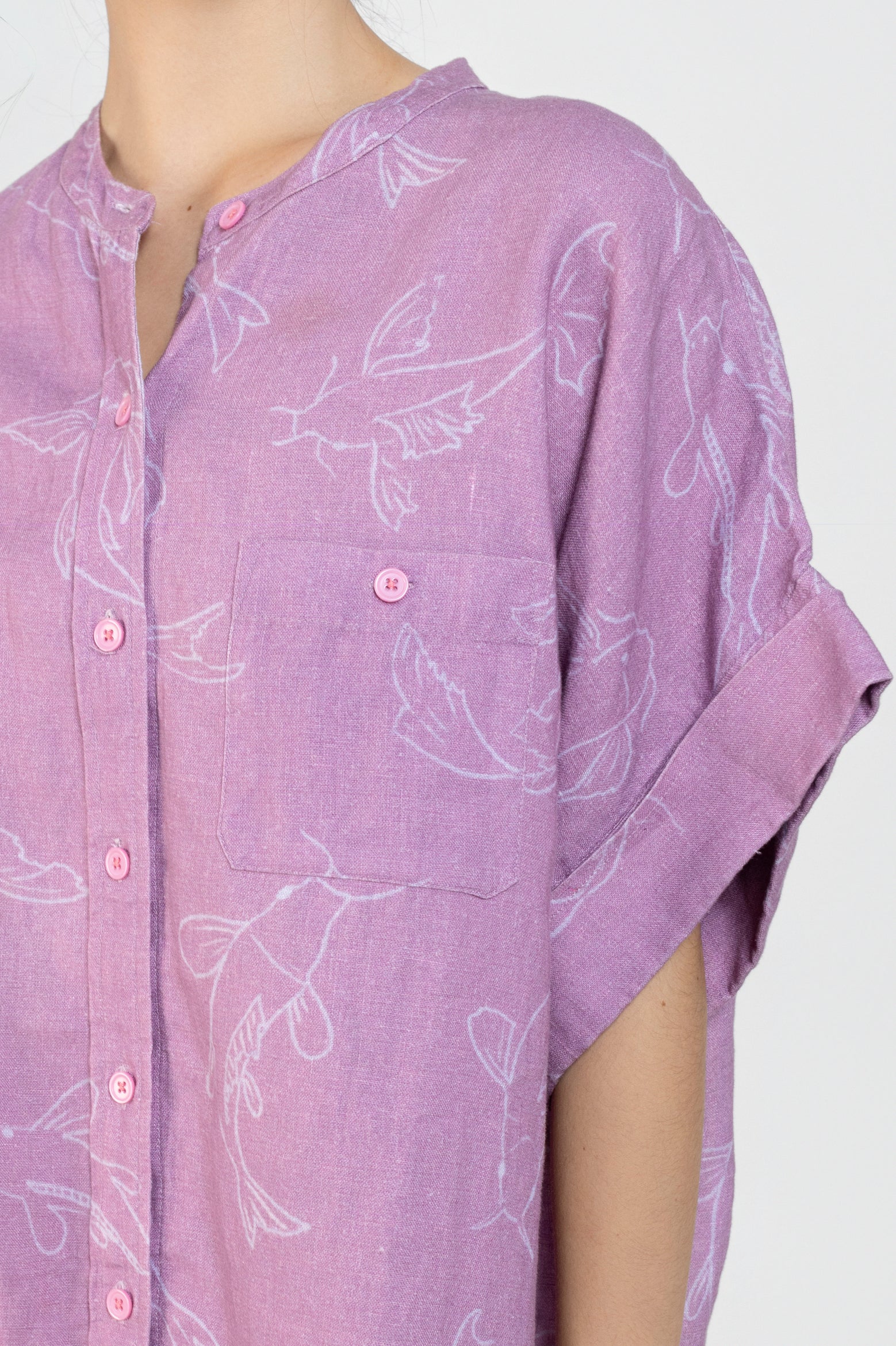 Acting Koi Boxy Linen Shirt Dress In Purple