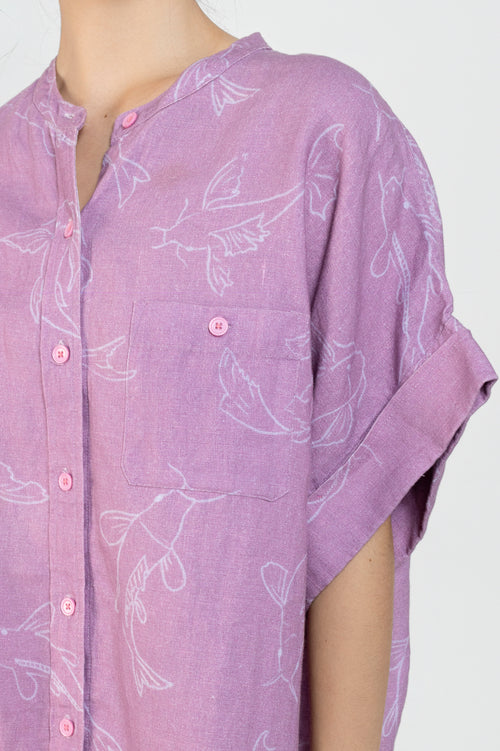 Acting Koi Boxy Linen Shirt Dress In Purple
