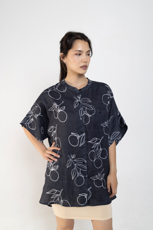 Arancia Boxy Linen Shirt Dress In Black