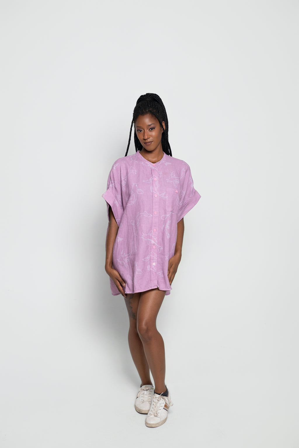 Acting Koi Boxy Linen Shirt Dress In Purple