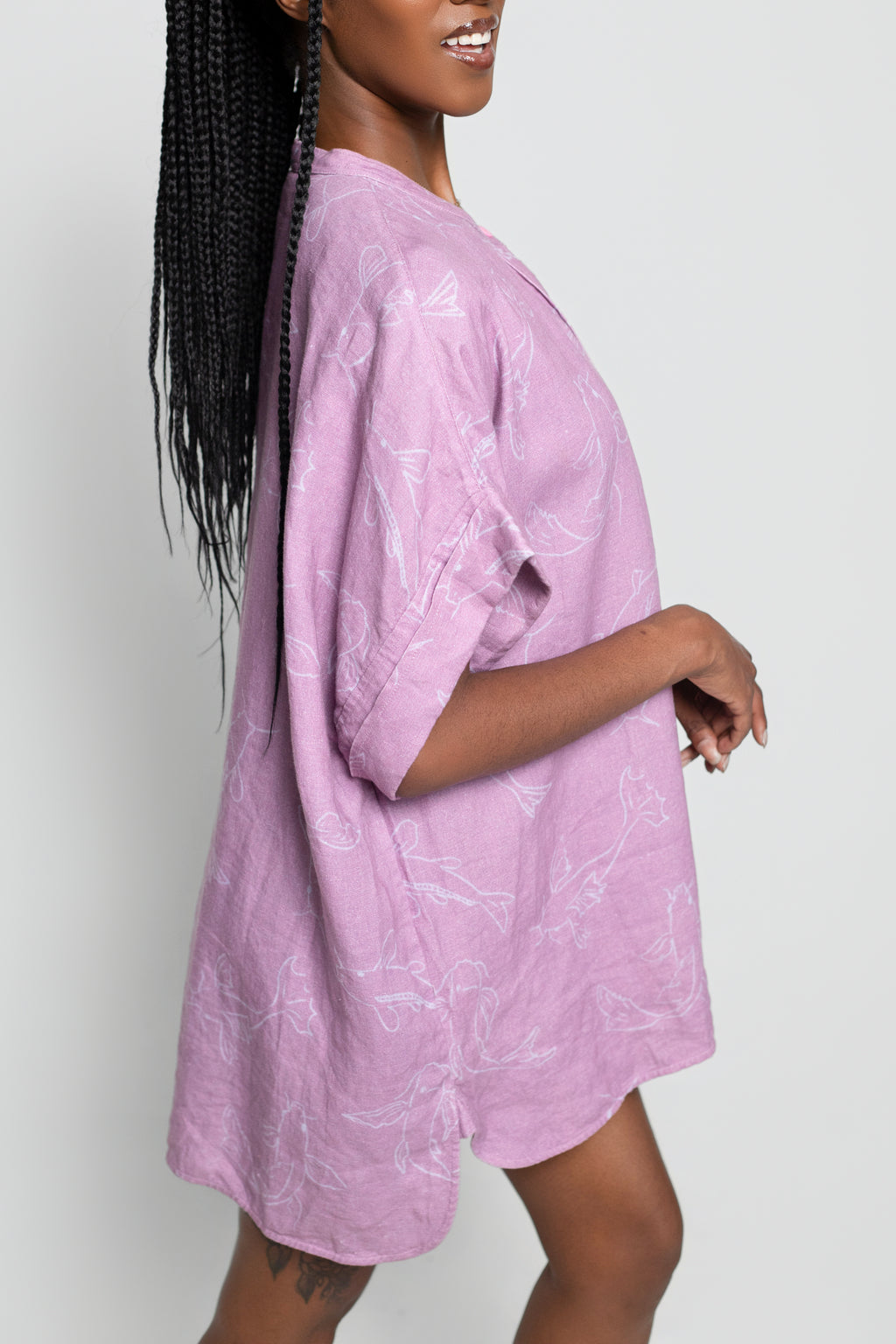 Acting Koi Boxy Linen Shirt Dress In Purple