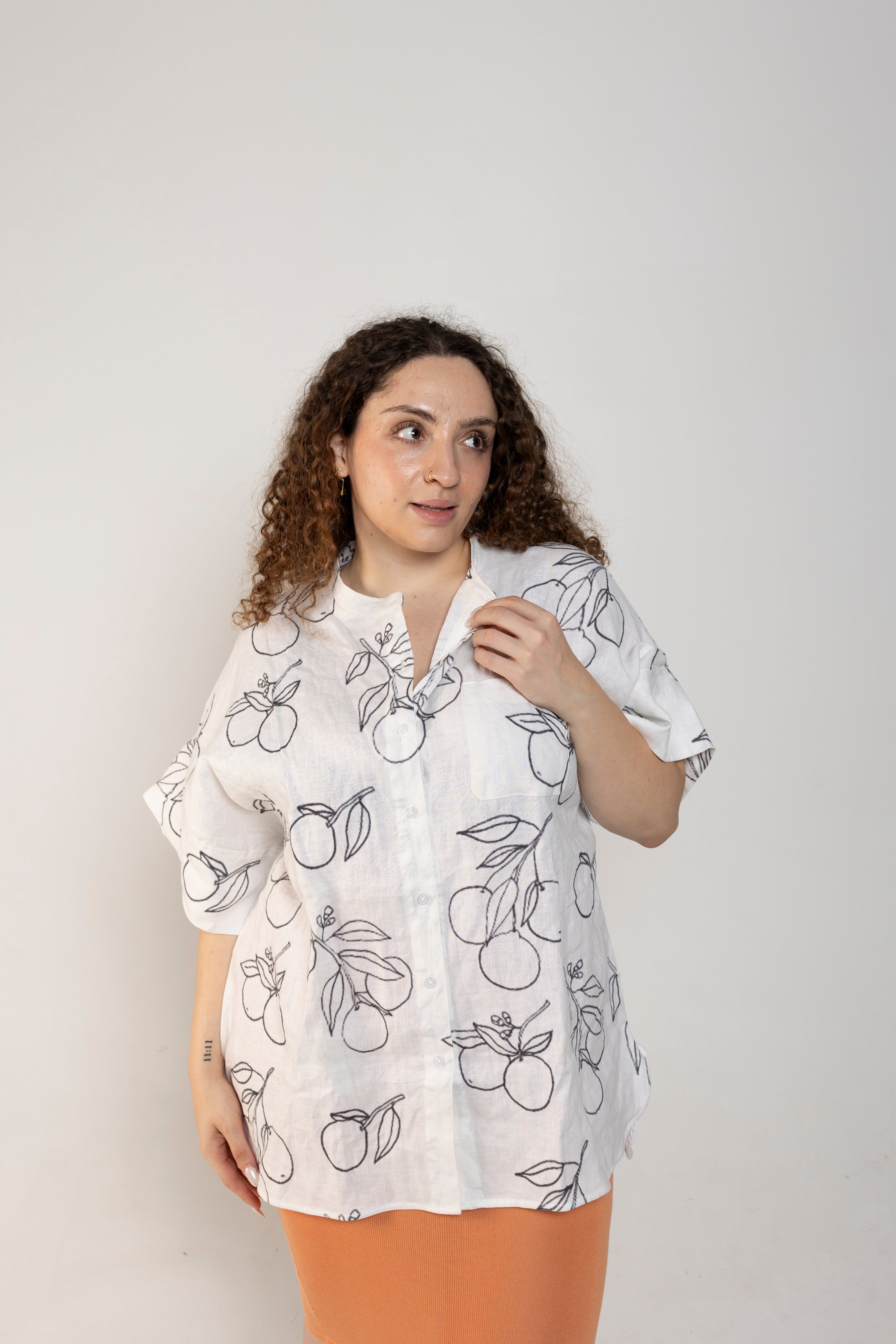 Arancia Boxy Linen Shirt Dress In White