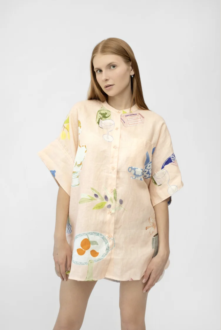 Italian Riviera Boxy Linen Shirt Dress