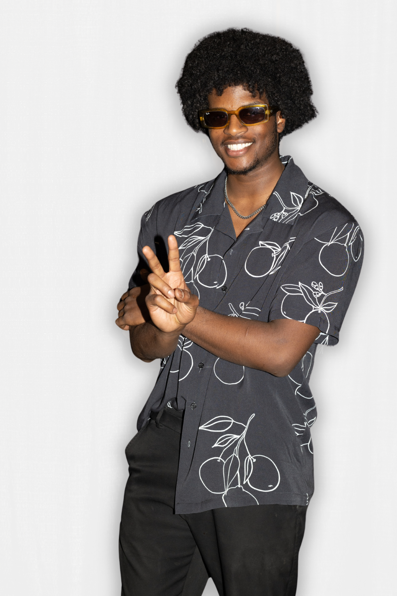 Black Citrus Print Button Up Collared Shirt