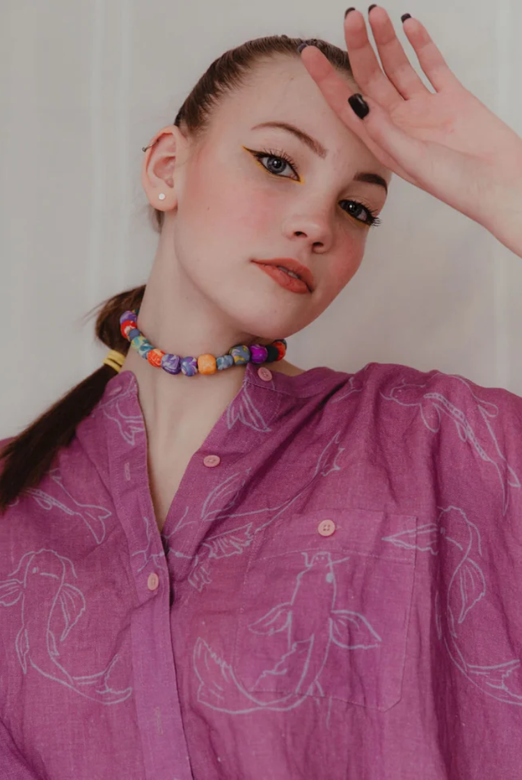 Acting Koi Boxy Linen Shirt Dress In Purple