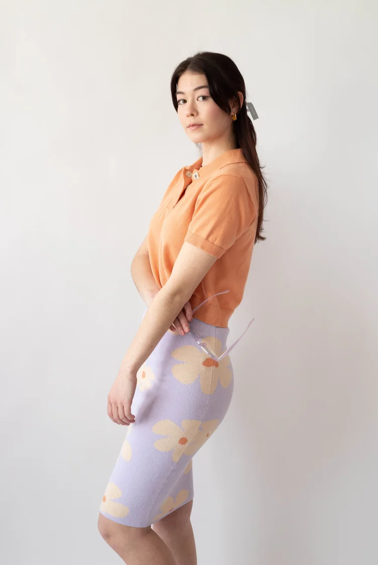 Luma Fitted Midi Skirt In Lilac Daisy Print