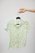 Green Retro Floral Print Button Up Collared Shirt