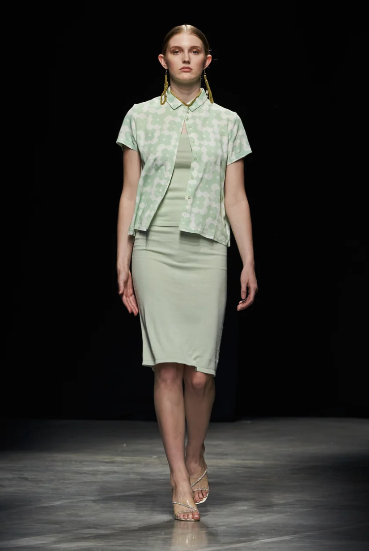 Green Retro Floral Print Button Up Collared Shirt