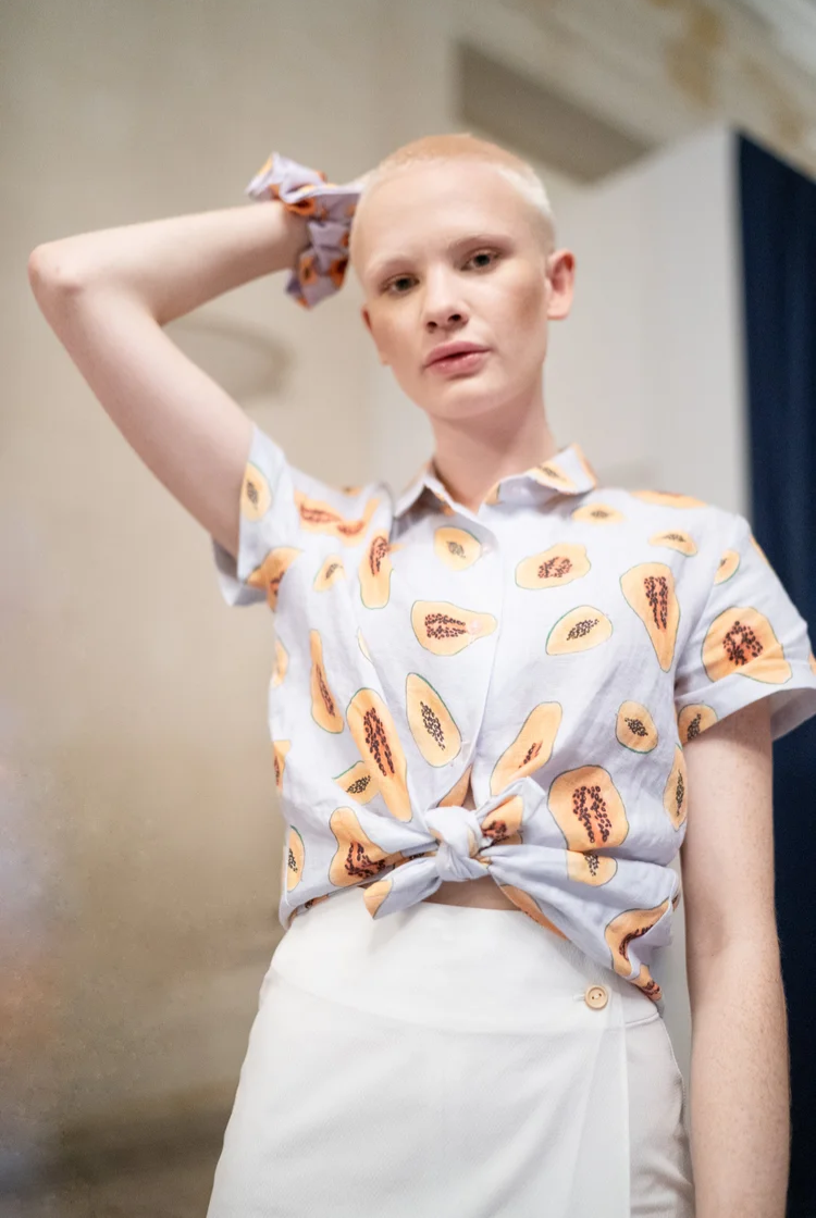 Papaya Print Button Up Collared Shirt