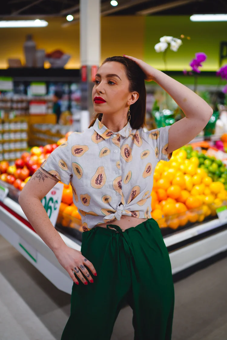 Papaya Print Button Up Collared Shirt