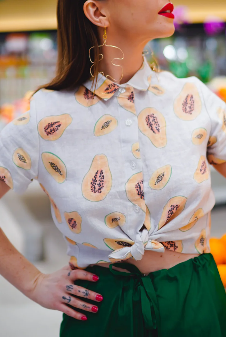 Papaya Print Button Up Collared Shirt