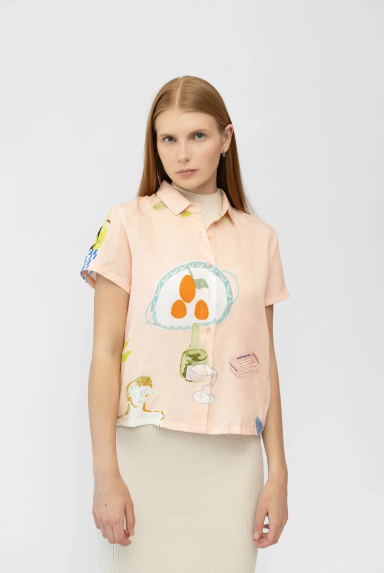 Italian Riviera Print Button Up Collared Shirt